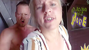 Horny blonde MILF pussydrilled in public