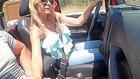 German amateur milf does public blowjob in the car while driving
