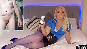 Stunning blonde commeting small dicks