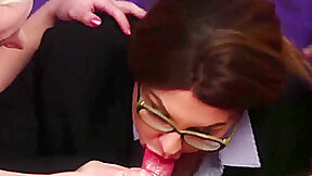Cockhungry CFNM babes deepthroating guy