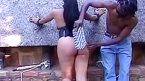 Beautiful black teen 18+ outdoor bondage